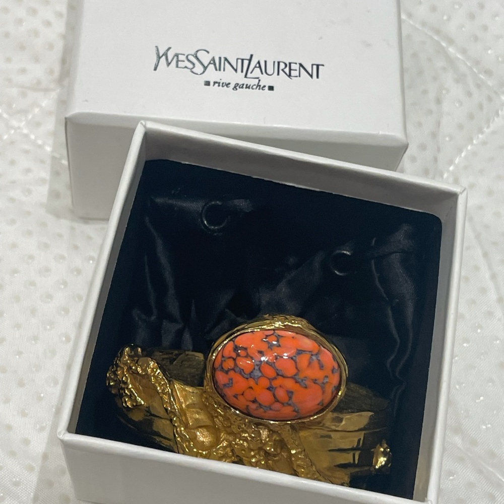 YSL Arty cuff bracelet gold and orange cabochon glass *rare*